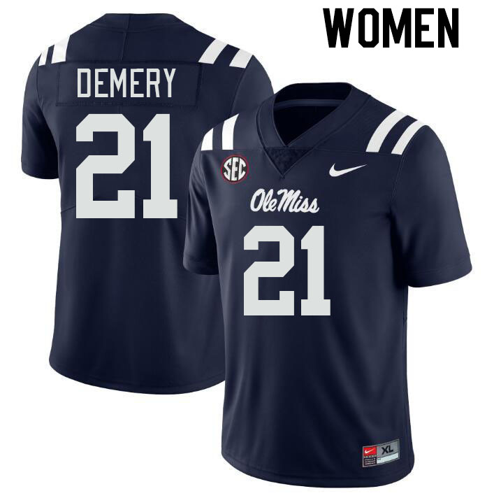 Women #21 Daniel Demery Ole Miss Rebels College Football Jerseyes Stitched Sale-Navy